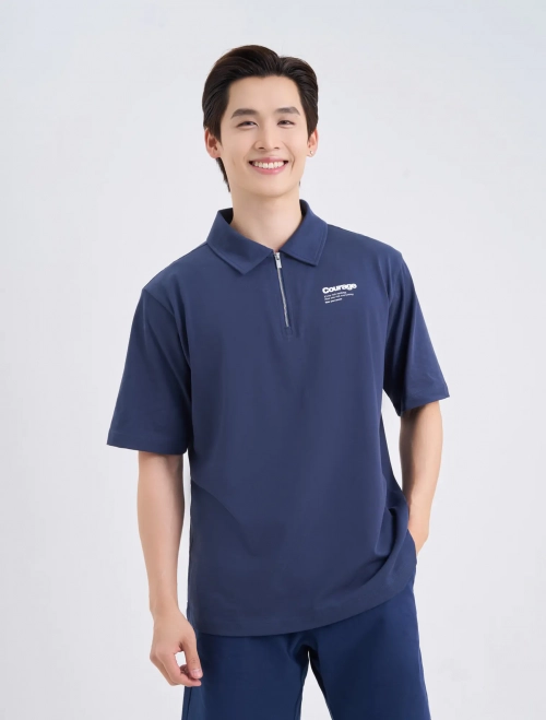 Áo polo nam cotton USA cổ có khóa kéo