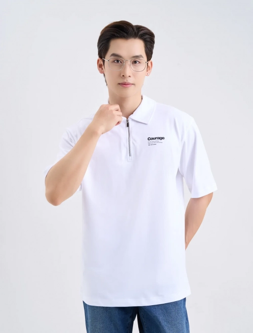 Áo polo nam cotton USA cổ có khóa kéo