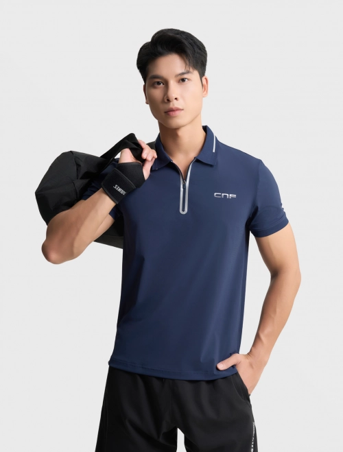 Áo polo active nam cổ áo có khóa kéo