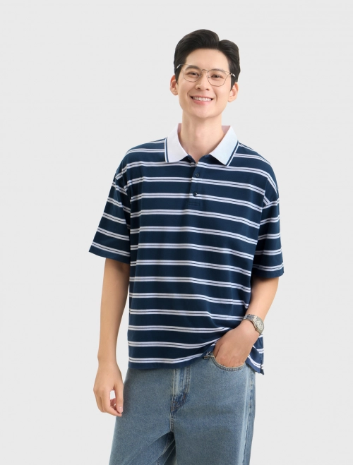 Áo polo nam cotton kẻ ngang