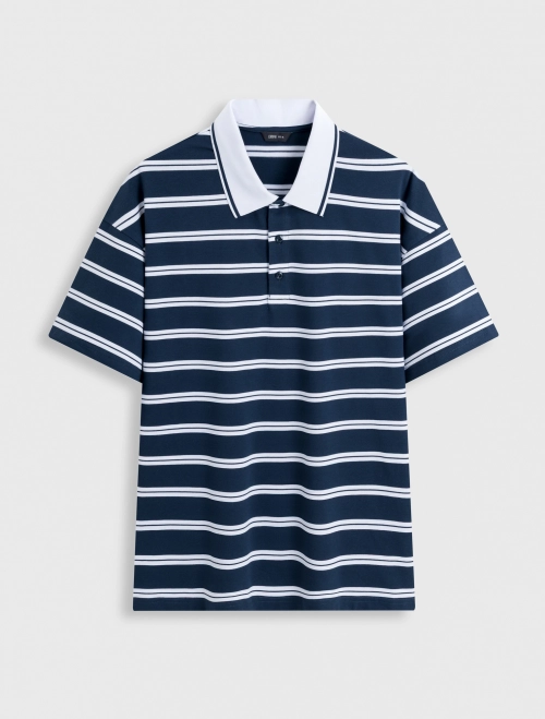 Áo polo nam cotton kẻ ngang