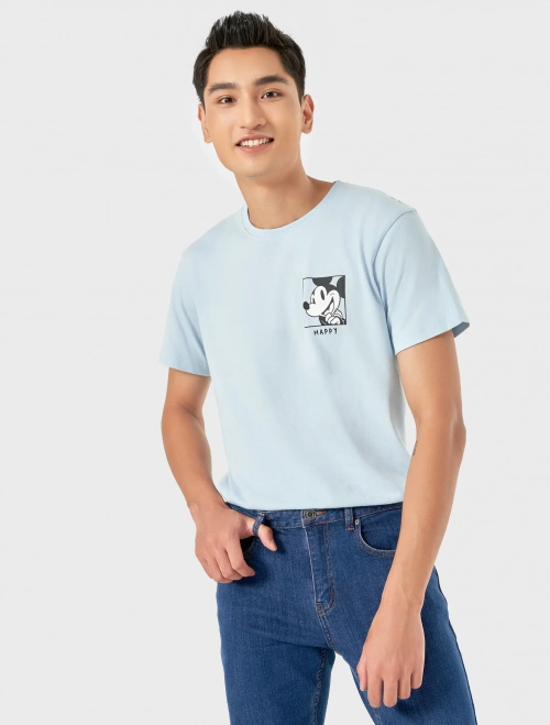 Áo phông nam cotton có hình in Mickey dáng suông