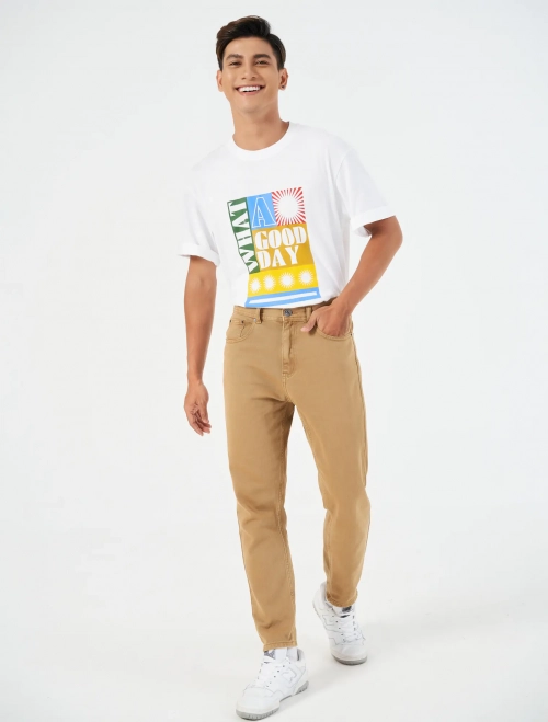 Áo phông nam cotton cổ tròn cộc tay có hình in dáng suông