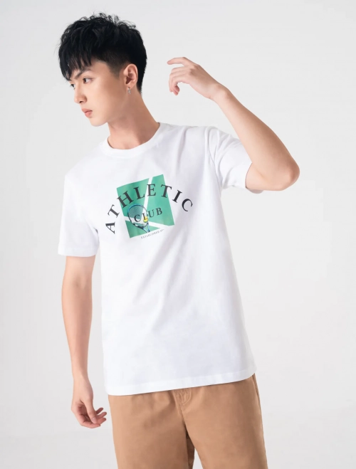 Áo phông nam cổ tròn cộc tay có hình in dáng suông