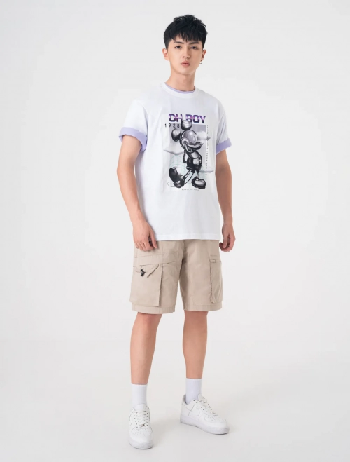 Áo phông nam cotton có hình in Mickey dáng rộng