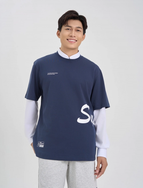 Áo phông nam cotton USA dáng rộng in chữ