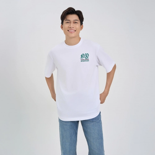 Áo phông nam cotton USA dáng rộng in chữ