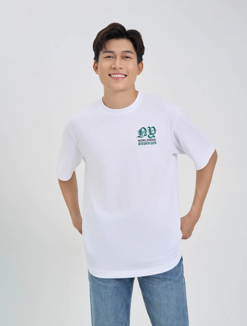 Áo phông nam cotton USA dáng rộng in chữ