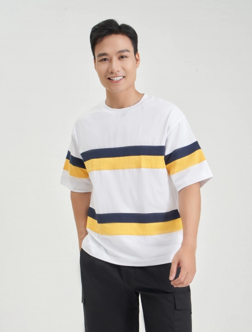 Áo phông nam cotton USA phối khoang màu