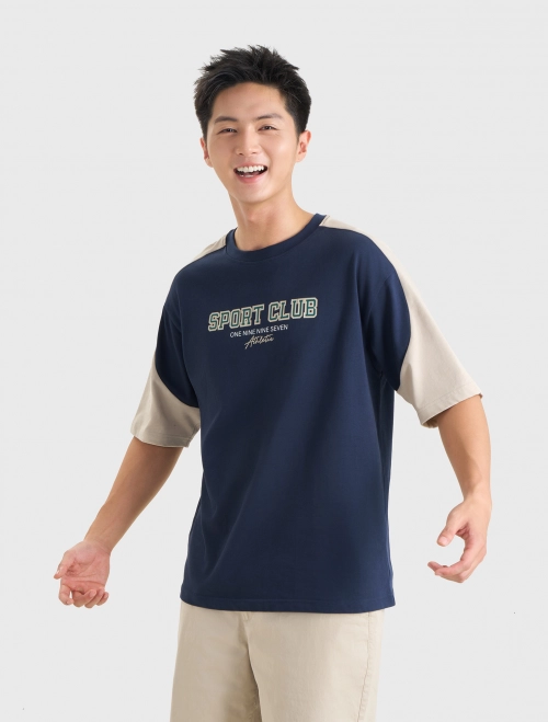 Áo phông nam cotton phối màu dáng rộng