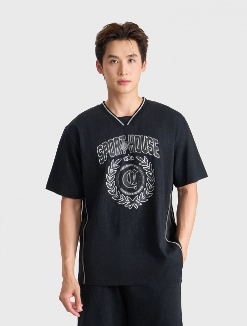 Áo phông nam cotton dáng rộng có hình in