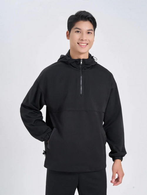 Áo nỉ có mũ nam phối khóa cổ