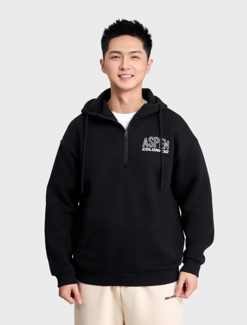 Áo nỉ có mũ nam cào bông có khóa cổ