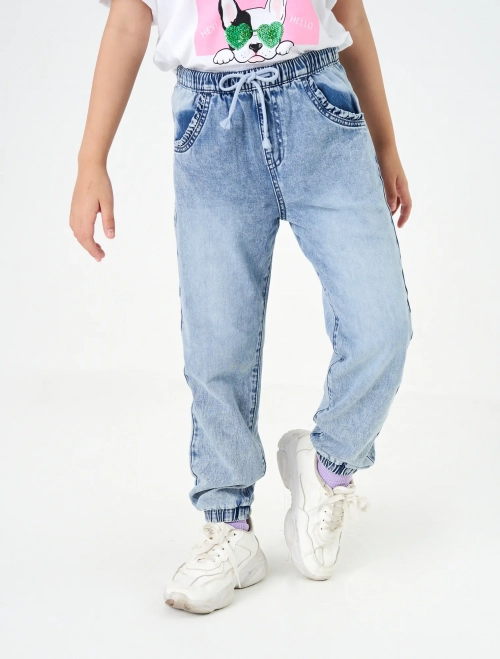 Quần jeans bé gái cotton cạp chun