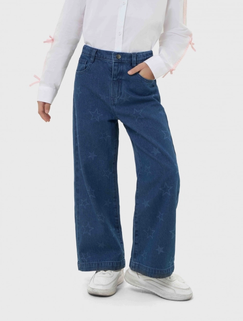 Quần jeans bé gái hoạ tiết cotton