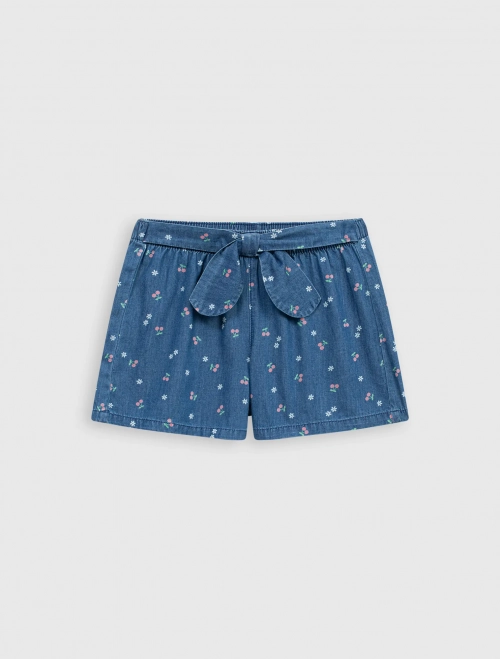 Quần soóc bé gái denim cotton cạp chun có nơ
