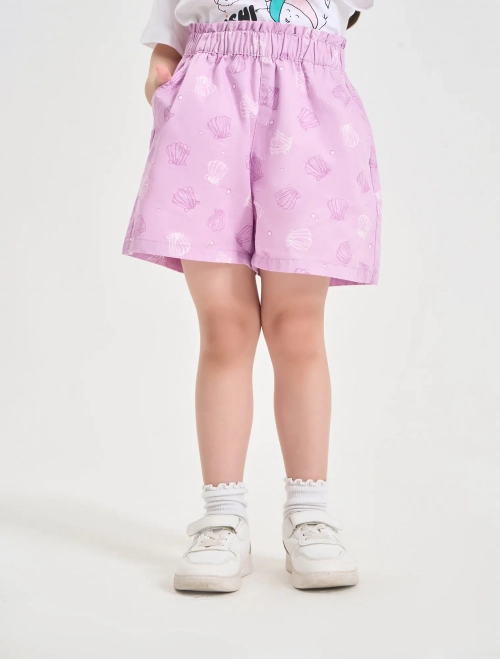 Quần soóc bé gái cotton cạp chun phối bèo