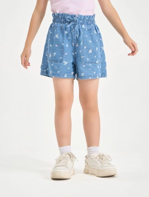 Quần soóc jeans bé gái cạp chun