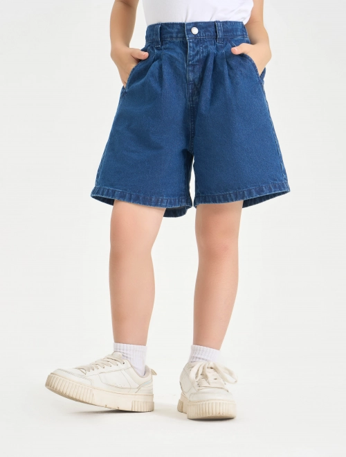 Quần soóc jeans bé gái cotton ống rộng