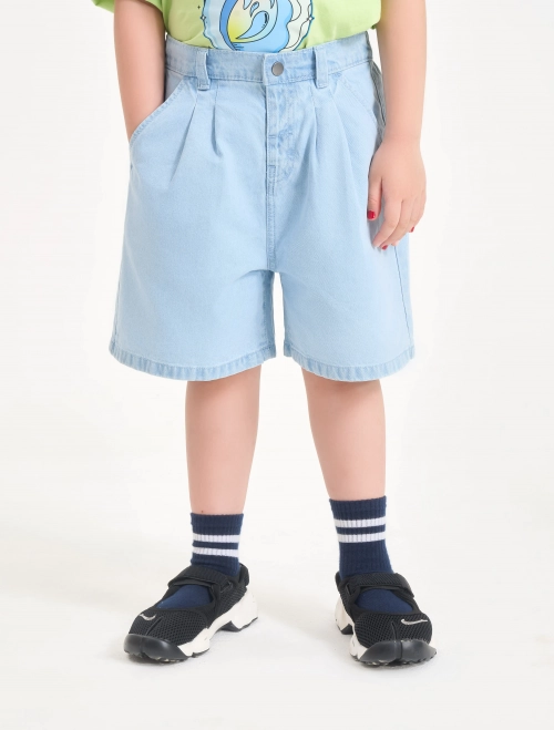 Quần soóc jeans bé gái cotton ống rộng