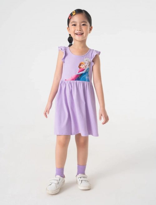 Váy liền bé gái có hình in Elsa & Anna dáng xòe