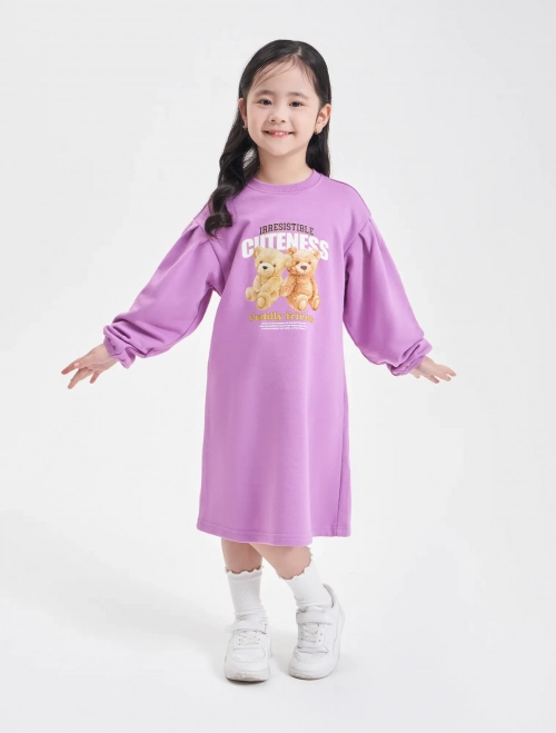 Váy liền bé gái tay bồng có hình in