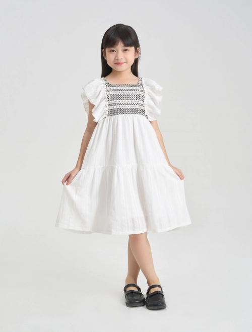 Váy liền bé gái tay cotton cánh tiên dáng xòe