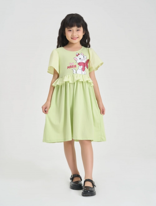 Váy liền bé gái cotton tay cánh tiên in hình Marie