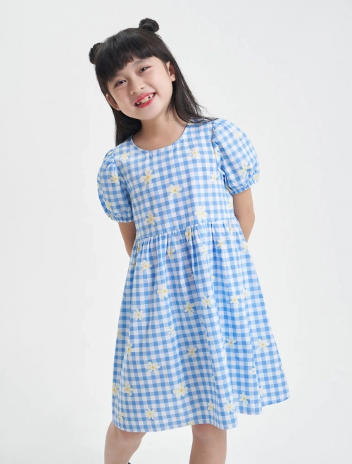 Váy liền bé gái cotton in hoạ tiết