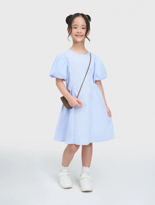 Váy liền bé gái dáng xòe có nơ buộc phong cách tiểu thư