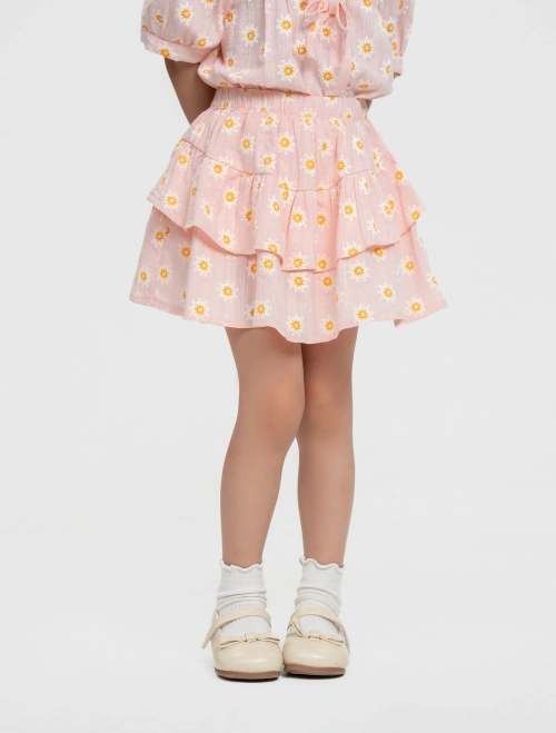 Chân váy bé gái cotton cạp chun xếp tầng