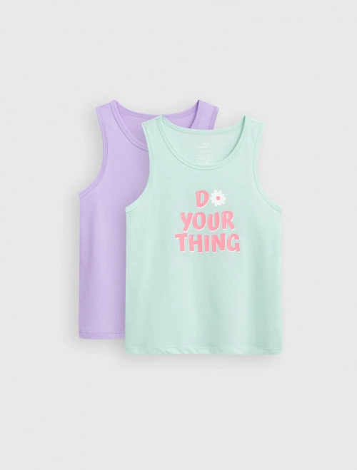 Combo 2 áo mặc nhà bé gái cổ tròn sát nách có hình in