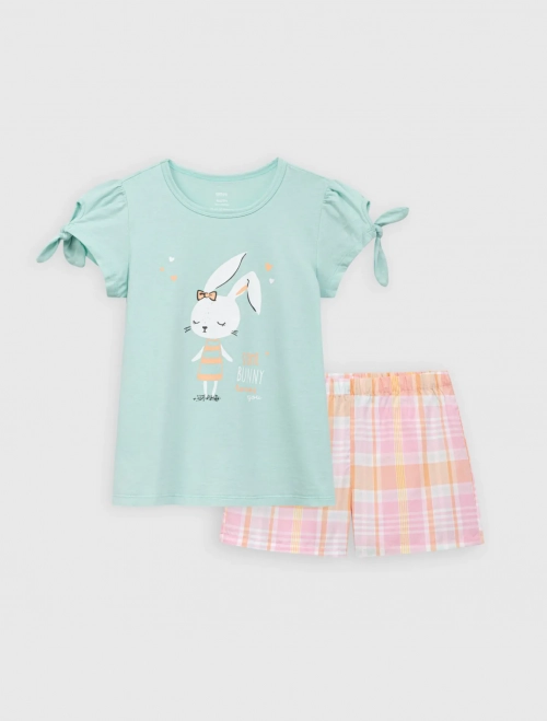 Bộ mặc nhà bé gái cotton áo cộc tay quần soóc