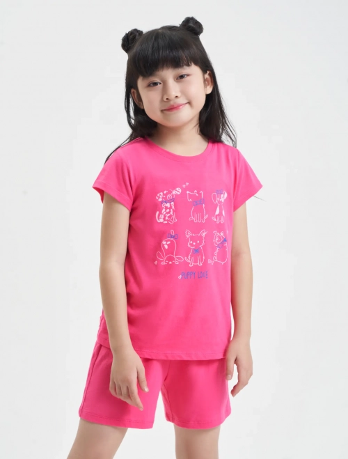 Bộ mặc nhà bé gái áo cộc tay quần soóc có hình in