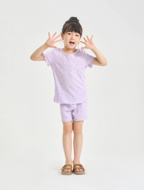 Bộ mặc nhà bé gái cotton cộc tay quần soóc viền bèo