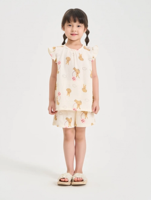 Bộ mặc nhà bé gái cotton áo sát nách quần soóc