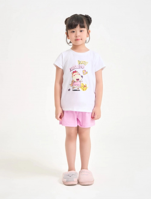 Bộ mặc nhà bé gái cotton USA in hình Wolfoo