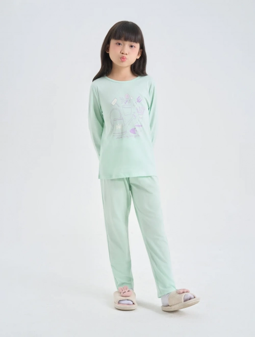 Bộ mặc nhà bé gái cotton dài tay quần dài