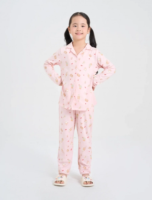 Bộ pyjama bé gái dài tay quần dài có hình in