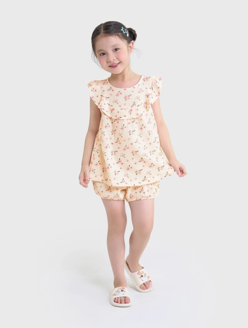 Bộ mặc nhà bé gái hoạ tiết