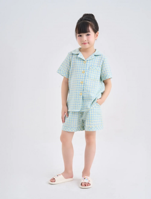 Bộ pyjama bé gái hoạ tiết kẻ
