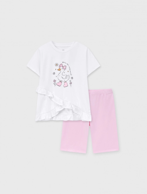 Bộ mặc nhà bé gái phối bèo có hình in | OEKO-TEX