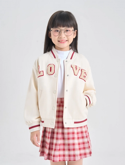 Áo khoác nỉ bé gái đính patch trang trí