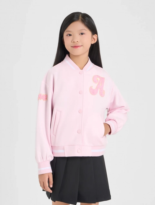 Áo khoác nỉ bé gái đính patch trang trí