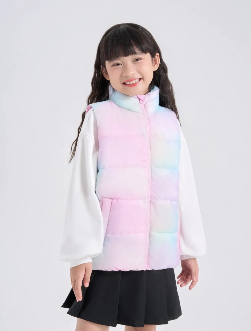 Áo khoác gilet chần bông bé gái hoạ tiết
