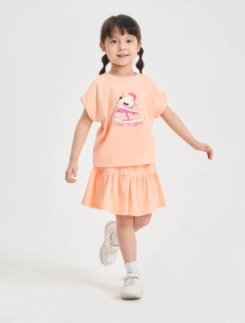 Bộ áo váy bé gái cotton USA in hình Wolfoo