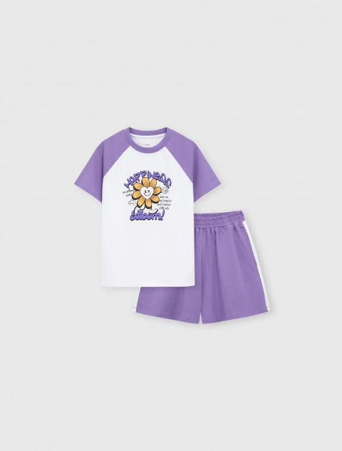 Bộ quần áo bé gái cotton USA có hình in