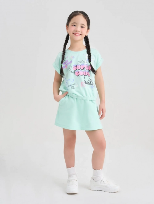 Bộ áo váy bé gái cotton USA có hình in