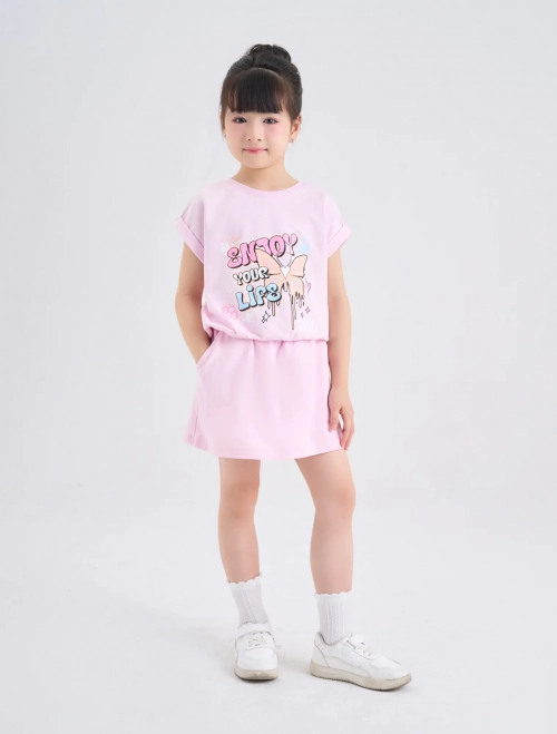 Bộ áo váy bé gái cotton USA có hình in