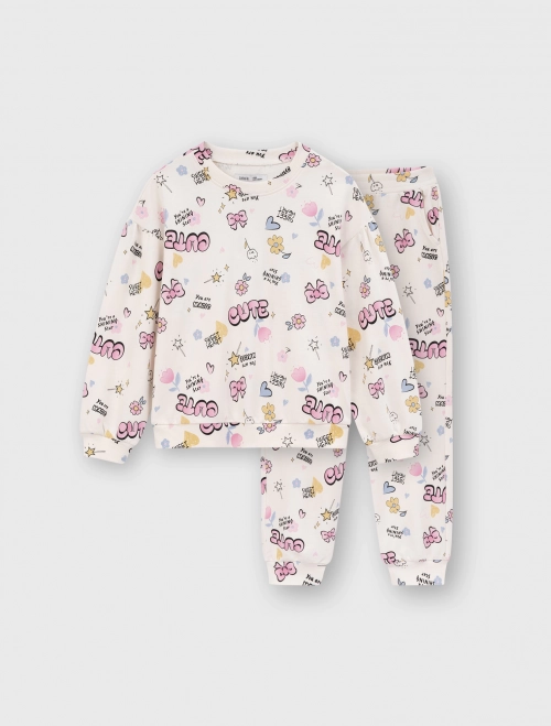 Bộ quần áo nỉ bé gái có họa tiết